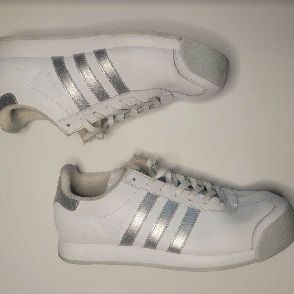 adidas Originals Samoa White & Metallic Silver Sneakers | US Women's Size 9